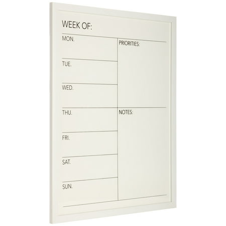 Gallery Solutions 24" x 30" Weekly Priority Dry Erase Whiteboard Calendar, White