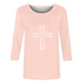 thumbnail image 4 of DDAPJ pyju Christian Cross Graphic T-Shirts for Women 3/4 Sleeve Crewneck Tee Shirt Jesus Devotee Gift Tops Pink XL, 4 of 6