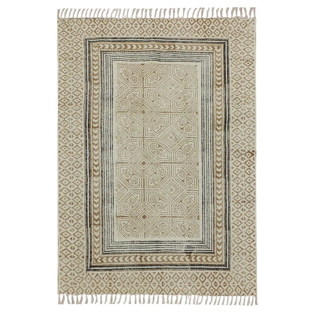 Casavani Handblock Printed Runner Area Rugs Beige Cotton Home Decor Kilim 4x10 feet