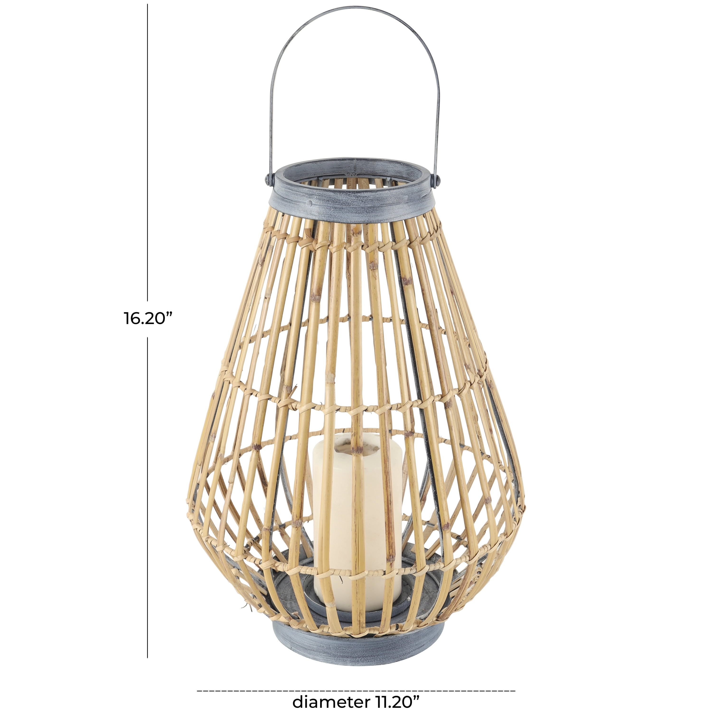 DecMode Brown Bamboo Handmade Open Framed Candle Lantern with Blue Metal Accents and Handle