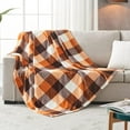 thumbnail image 3 of Buffalo Plaid Flannel Fleece Throw Blanket 50 x 60 Inches, Soft Lightweight Cozy All Season Orange Checkered Blanket for Bed, Couch, Car, 3 of 5