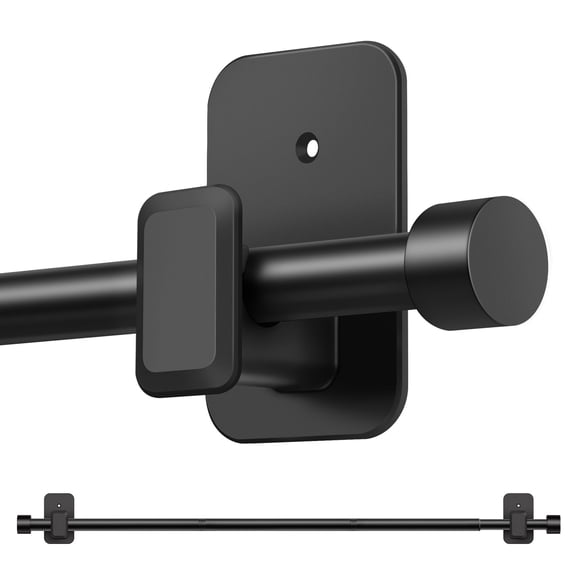 KoshiMe No Drill Black Curtain Rods 32 to 86" for Windows, 5/8" Adjustable Drapery Pole with Adhesive Brackets, Easy Install & Renter Friendly Without Drilling, Minimal Wall Damage Design