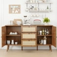 thumbnail image 3 of LUCKYELF Rattan Sideboard Buffets Cabinet, Boho Buffet Sideboard with 3 Drawers and 2 Doors, Kitchen Console Table Storage Cabinet for Living Room, Hallway, Walnut Color, 3 of 8