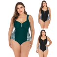 thumbnail image 2 of Wide Shoulder Straps Pads Backless Women Monokini Plus Size Patchwork Color One-piece Bikini Beachwear, 2 of 7