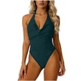 thumbnail image 2 of YTCAMLO Backless Womens One Piece Swimsuit Casual Halter Ruched Tummy Control Bathing Suit Cheeky Summer Beach Swimwear, Navy XXL, 2 of 8