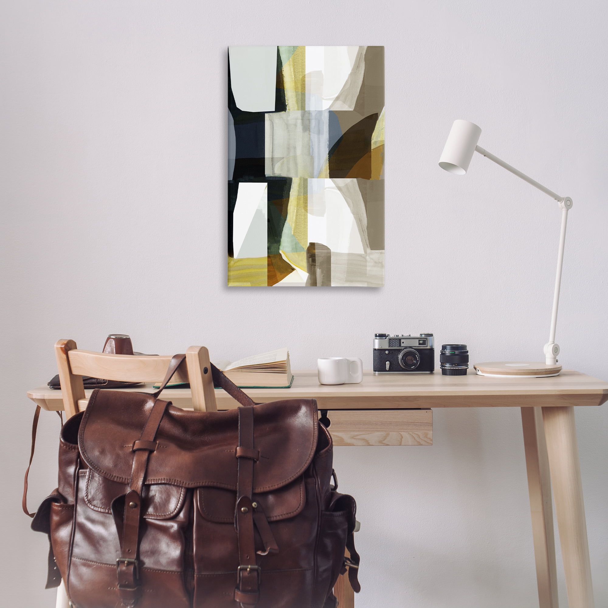 Stupell Industries Geometric with White Blocks Abstract Painting Wrapped Canvas Art Print Wall Art, 24 x 36