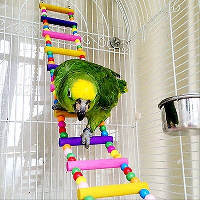 Colourful Pet Climbing Ladder Biting Wood Brick Toys with Hanging Rope for Bird Parrot Supplies