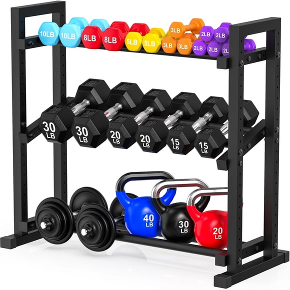 Soporte para mancuernas LarFafa de 3 niveles, ajustable para 204 kg de capacidad