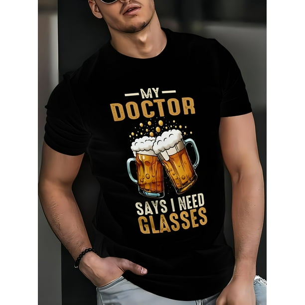 Camiseta informal de cuello redondo para hombre, ligeramente elástica, con estampado digital 3D de cerveza y vasos, malla transpirable, manga corta para deporte, fitness, running y uso diario. Camiset