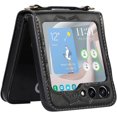 thumbnail image 3 of Compatible with Samsung Galaxy Z Flip 5 5G Case Black,Women Flower Pattern Premium PU Leather Phone Case Cover with Detachable Crossbody Lanyard Strap, 3 of 6