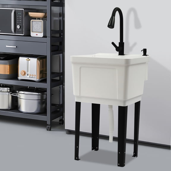 Laundry Sink W/ Pull Down Faucet Laundry Tub Freestanding Wash Station