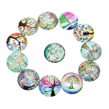 

20PCS 14MM DIY Time Glass Decals Creative DIY Glass Patches Round Shape Tree Glass Interface Stylish DIY Tree Pattern Glass Patches for DIY Crafts Making (Mixed Color)