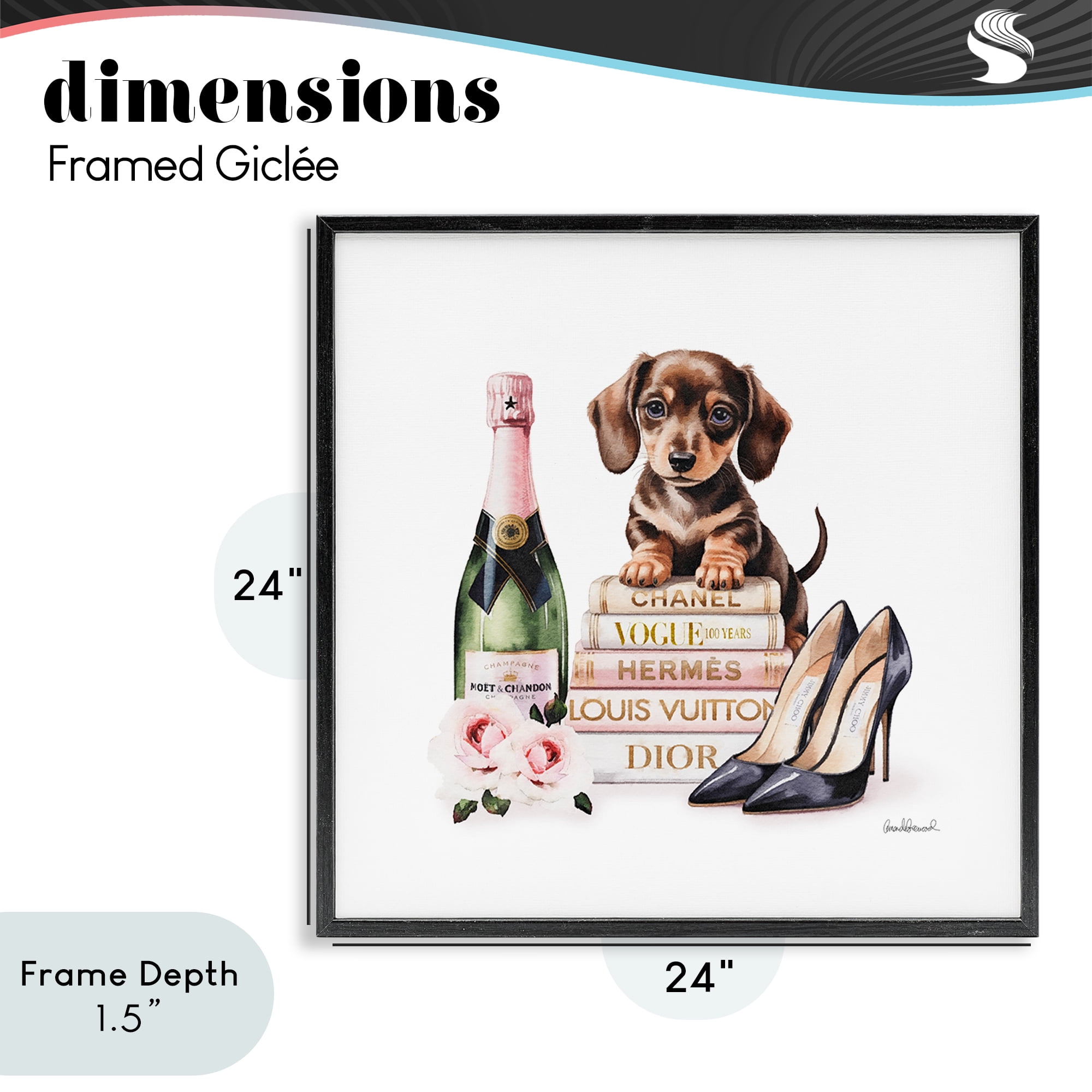 Stupell Industries Luxury Books & Puppy Black Framed Giclee Art, design by Amanda Greenwood