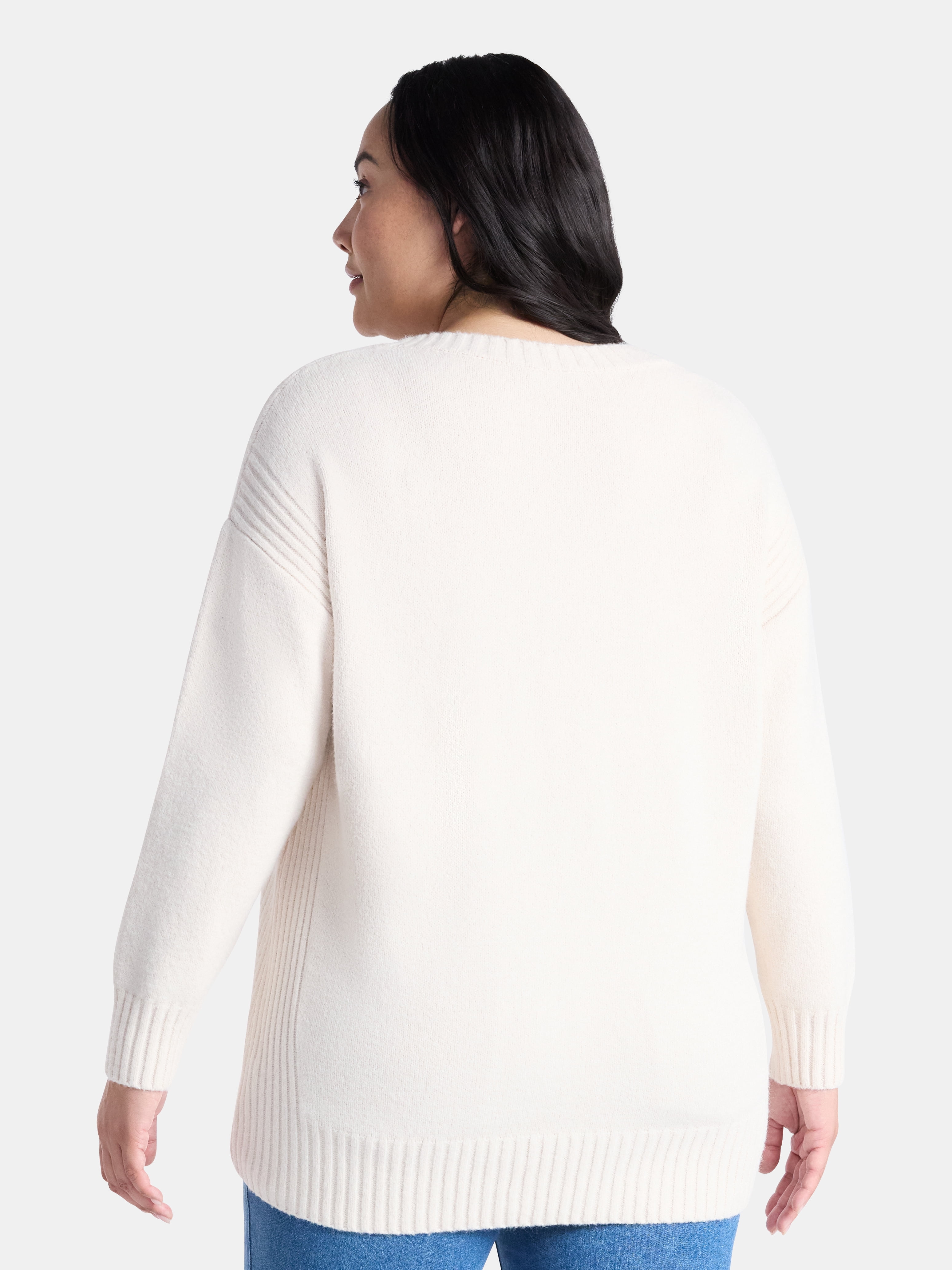 Terra & Sky Women's Plus V Neck Tunic Sweater, Lightweight, Sizes 0X-5X