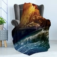 thumbnail image 4 of Nature Soft Flannel Fleece Throw Blanket, Thunderstorm Themed Rays over the Ocean Waves Wild Forces in the Air Print, Cozy Plush for Indoor and Outdoor Use, 60" x 80", Orange and Blue, by Ambesonne, 4 of 5