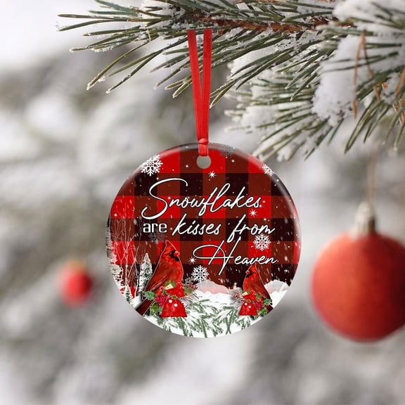 Flagwix Christmas Ornaments Snowflakes are Kisses From Heaven| Buffalo Plaid Red Cardinal Ornaments| 3.5" Circle, 1 Pcs