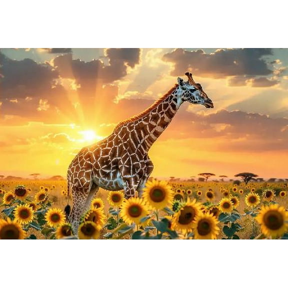Sunflower Giraffe 1000 Pieces Puzzle for Adult - Animal Wooden Jigsaw Puzzles Challenging Educational Fun Toys for Family Creative Gift