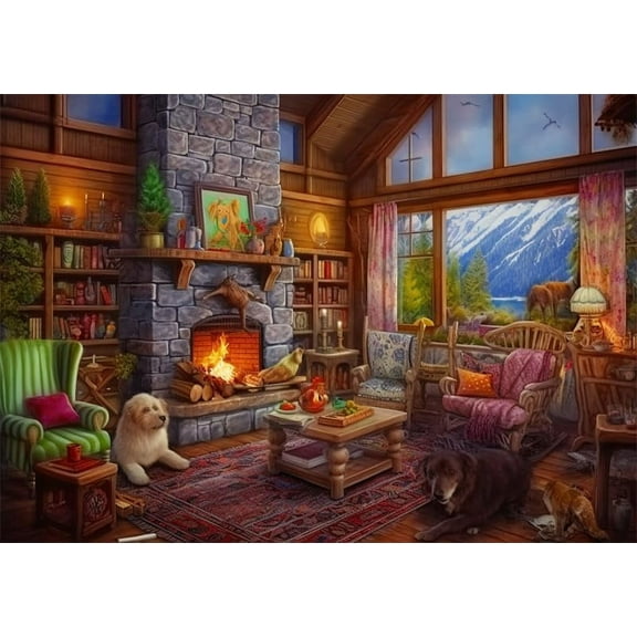 Jigsaw Puzzles For Adults 500 Pieces Cabin Dog Puppy Bonfire Formation Wooden Fun Puzzle Challenge Adults And Families Funny Wall Art Gift Puzzle