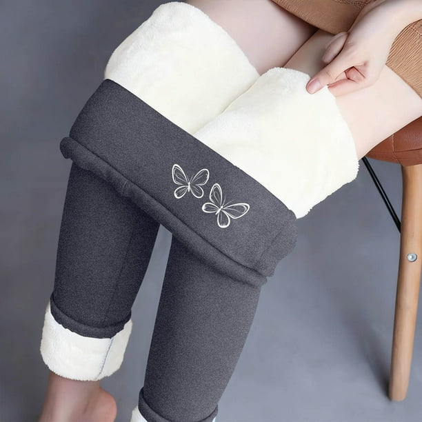 Leggings de lana de cordero gruesa para mujer, pantalones largos con estampado pequeño y forro polar añadido, pantalones de poliéster para mujer