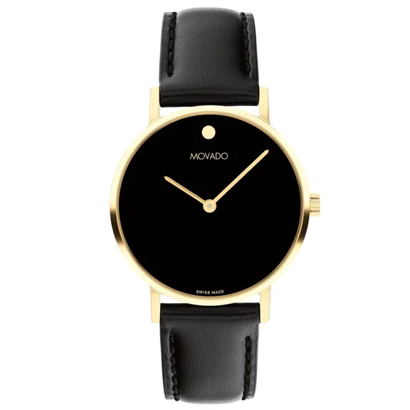 Movado Signature 0607944 Black Dial & Leather Strap Quartz 32mm Womens Watch