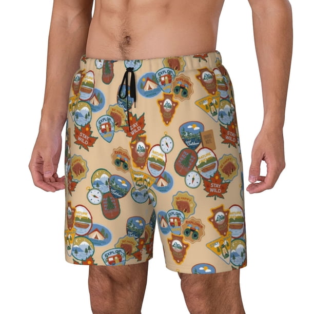 Fotbe Camp Badge Traje de Baño para Hombre – Shorts de Natación de Secado Rápido con Forro y Bolsillos-Medium