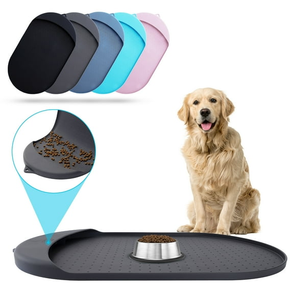 
ORA Shop - Silicone Dog Food Mat, Durable Safe Silicone Pet Mat, Pocket Design Dog Water & Food Mat, Raised Thick Anti Bite & Non Spill Edges, Dog & Cat Non Slip Bowl Mat, Waterproof Mat