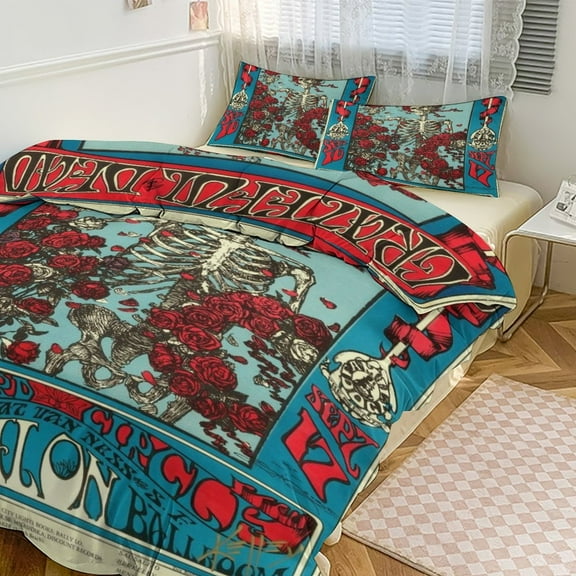 3 Pcs Soft Bedding Set, Includes 1 Duvet Cover with Zipper And 2 Pillow Shams,Gratefuldead Twin(86"x70")