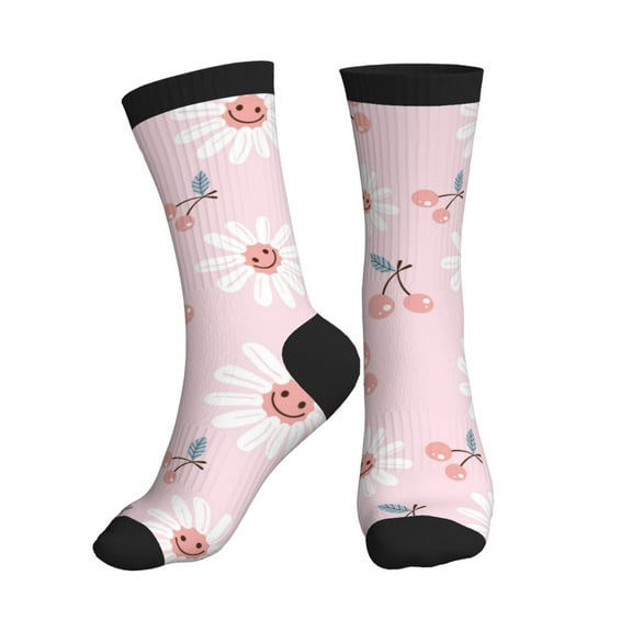 Crew Socks for Women Men Athletic - Cute Berry Pink Daisy Soft Comfort Breathable Mid-Calf Sole Running Socks Womens Men