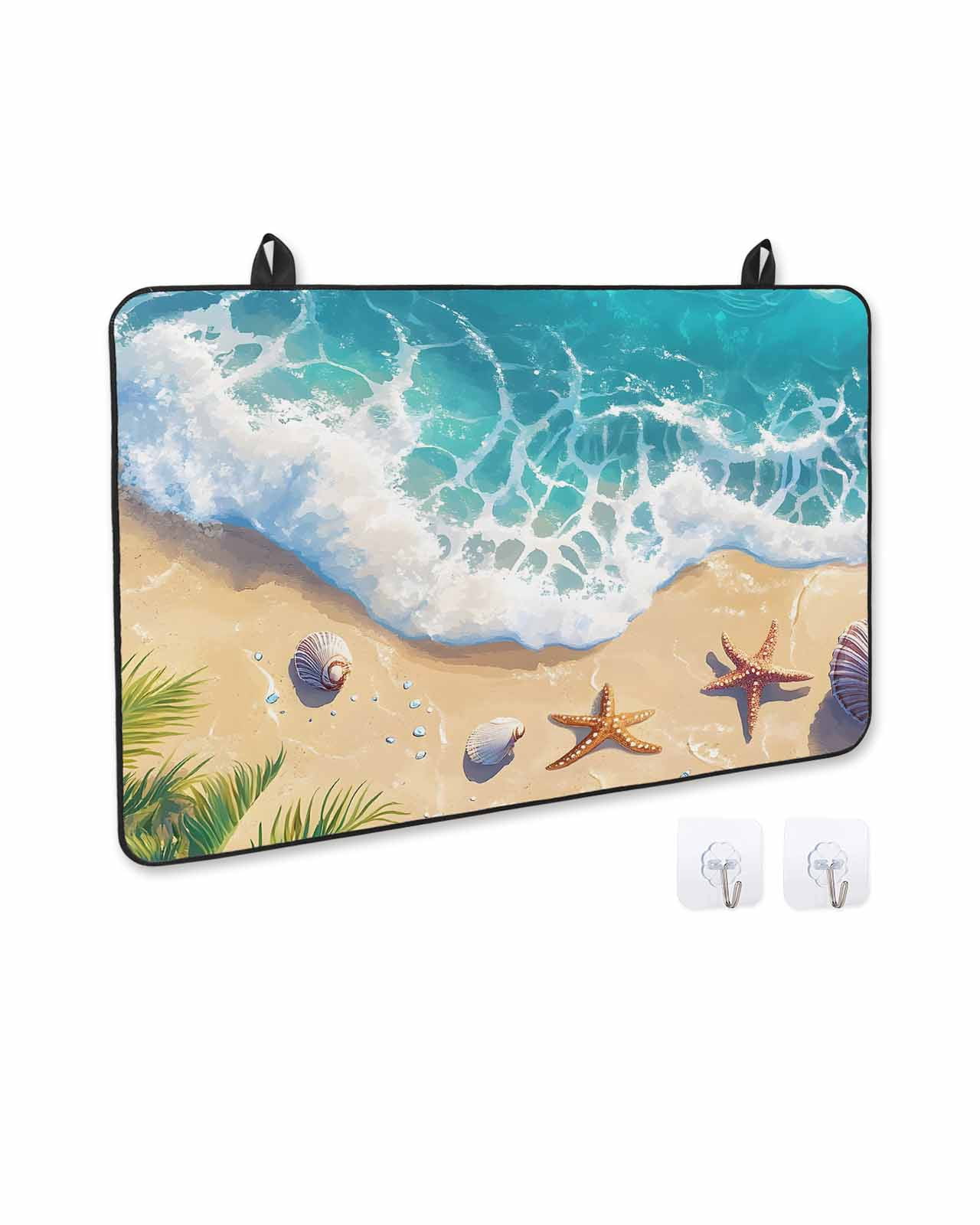 nqOlkjepod Large Induction Cooktop Protector Mat 36"x21", Beach Coastal Stove Top Covers for Electric Stove, Aqua Summer Nautical Seaside Starfish Stove Burner Cover Mats, Glass Top Stove Cover