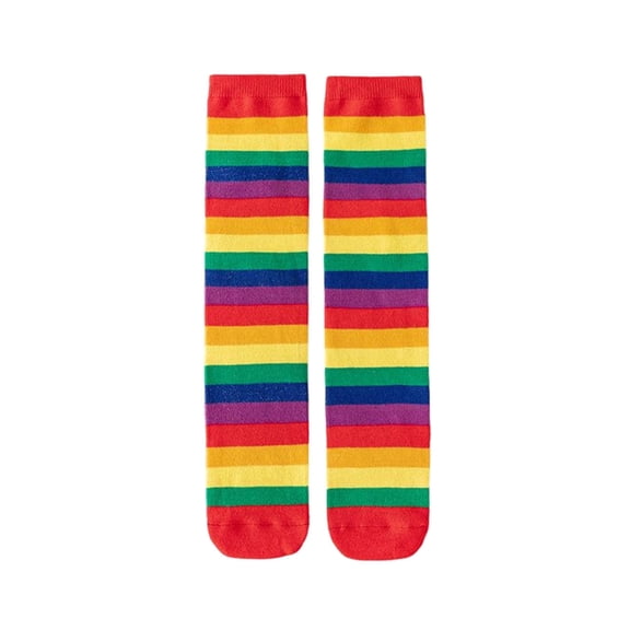 SERTG Kids Knee-High Socks Rainbow Stripe Sweet Fashion Fall Winter Soft Thickened Warmth Performance Novelty Socks Daily Socks(Red,Free Size)