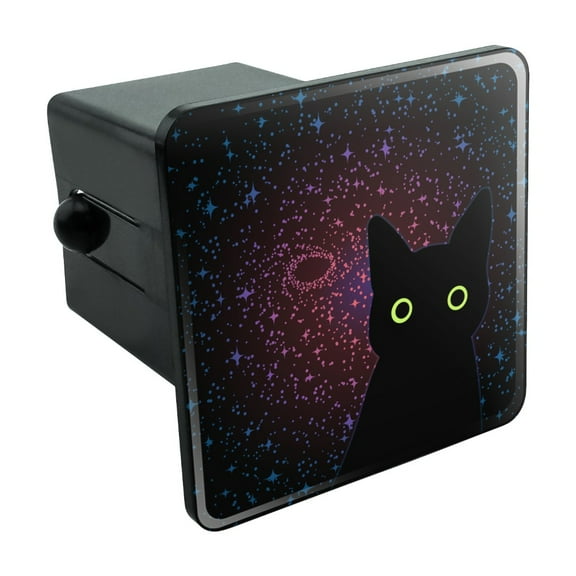 Black Cat in Space with Stars and Galaxy Tow Trailer Hitch Cover Plug Insert