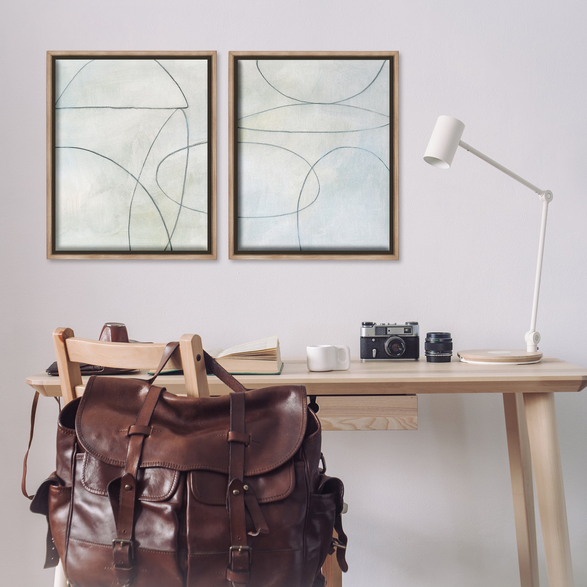 Stupell Industries Simple Abstract Pencil Shapes Abstract Drawing Brown Floater Framed Canvas Art Print Wall Art, 31 x 25, Set of 2