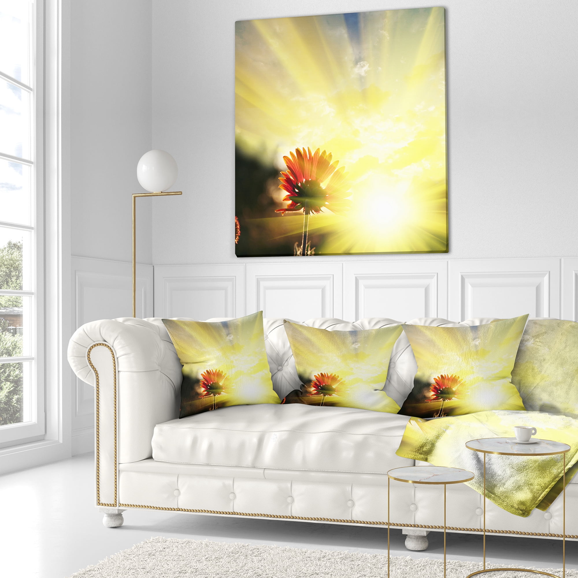Designart 18" x 18" Yellow Polyester Throw Pillow