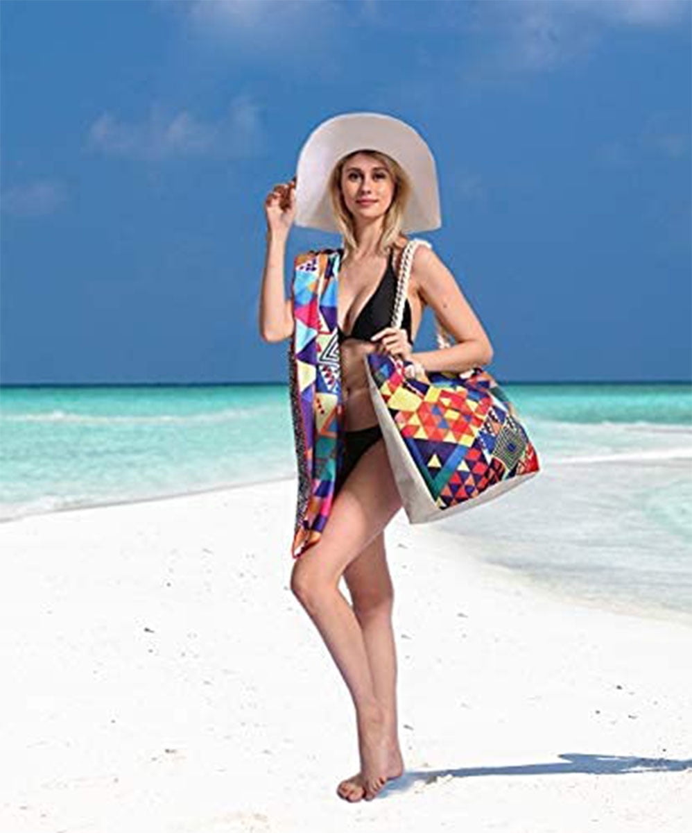 MONOBLANKS Neoprene Tote Bag Large Beach Bag,Multipurpose Beach Tote Bag for Women Travel Gym Pool