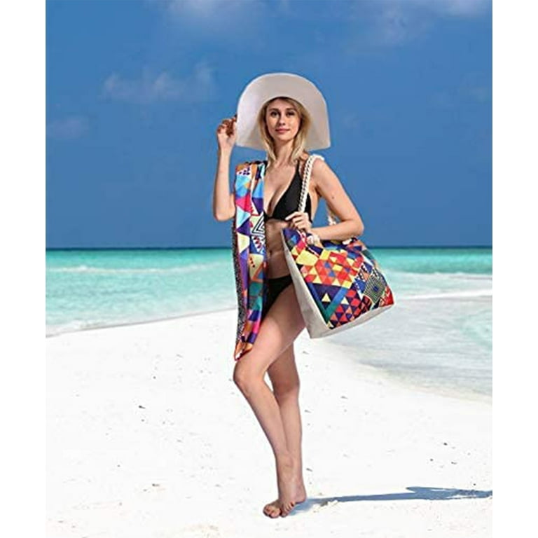 Extra Large Beach Bags Totes for Women Waterproof Sandproof Big Tote Bag  with Zipper, Inner Pockets Rope Handle Canvas with Zip Closure Swim Pool  Gym