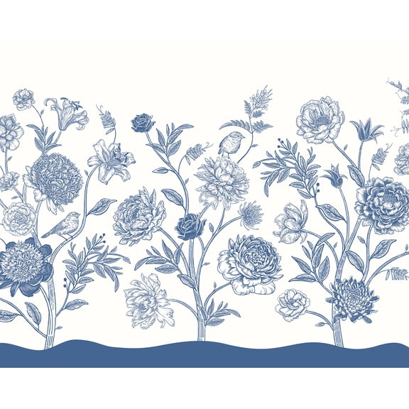 Brewster Origin Murals Jacobean Rose Trail Blue Wall Mural