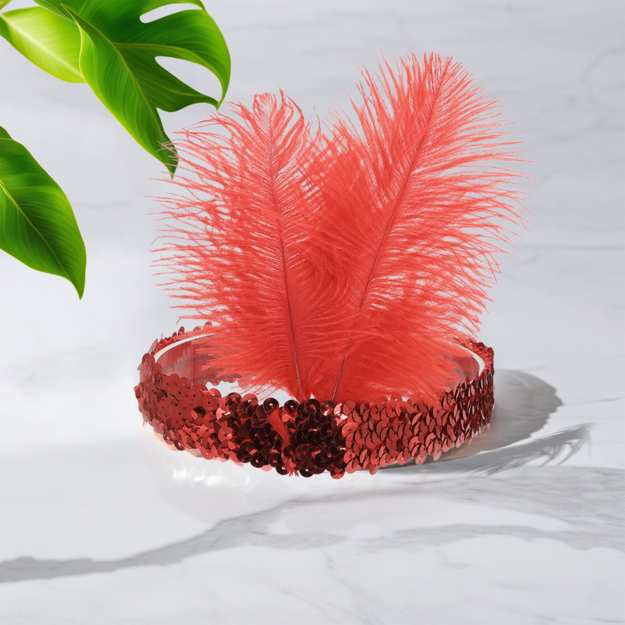 Unique Bargains Feathers Sequins Headbands 1 Pc Red