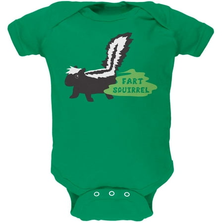 Fart Squirrel Skunk Kelly Green Soft Baby One Piece
