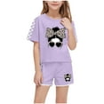 thumbnail image 2 of Spazoro Little & Big Girls Cute Outfit Sets, Crew Neck Graphic Print Summer 2-Pieces Short Sleeve Shirt and Shorts Sets Purple Size 7 T, 2 of 8
