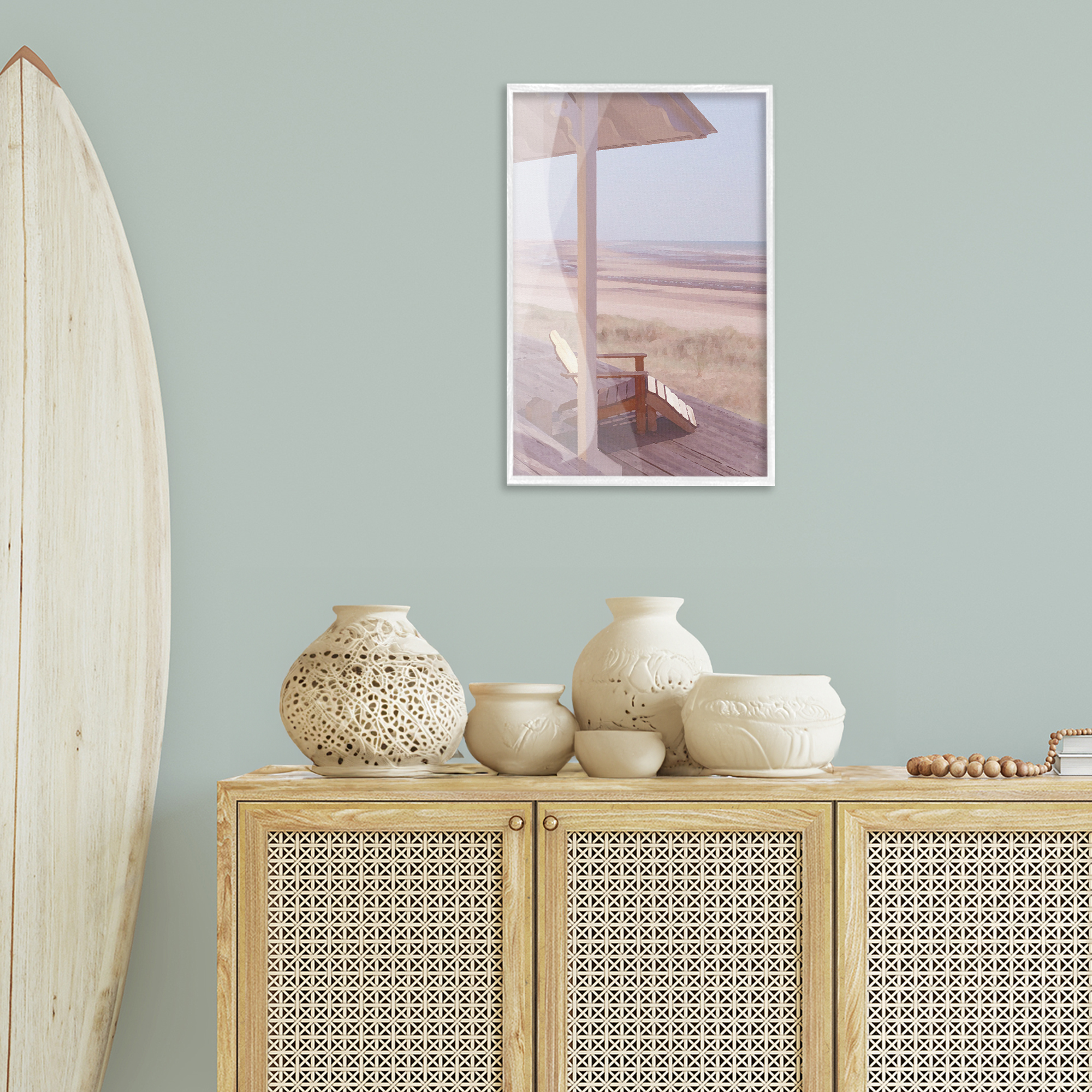 Stupell Industries Hamptons Beach House Landscape Painting White Framed Art Print Wall Art, 16 x 24