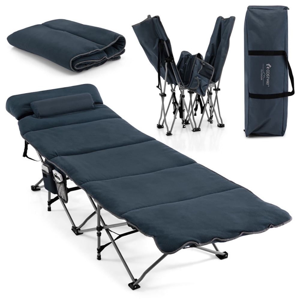 Aimee Lii Folding Retractable Travel Camping Cot with Mattress and Carry Bag, Outdoor Portable Camping Bed for Sleeping Hiking Travel, Blue