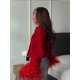 thumbnail image 4 of Cárdigan de punto de manga larga con plumas de retazos rojos para mujer, suéter grueso ajustado con cuello redondo, trajes elegantes para viaje, 4 of 5