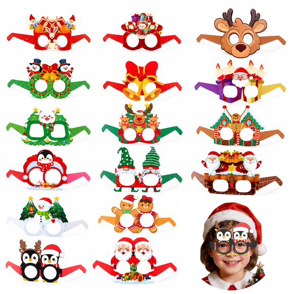 Merry Christmas Glasses Funny,32Pcs Merry Christmas Paper Glasses Set - Christmas Party Glasses, Christmas Party Favors Glasses Santa Claus Snowman Glasses for Merry Christmas Party Supplies