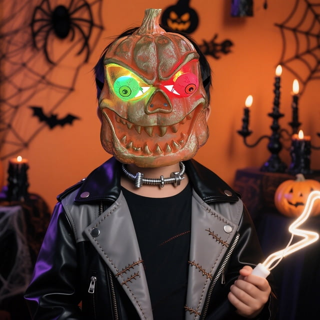 Máscara de calabaza de terror de Halloween, maquillaje brillante, divertidos accesorios de cosplay aterradores, accesorio de calabaza