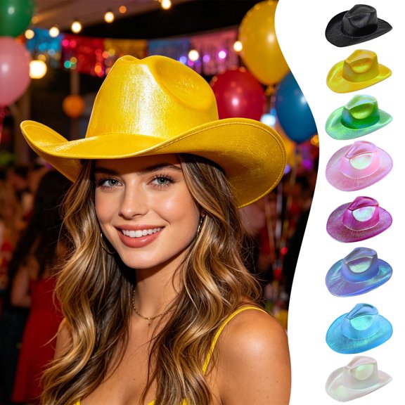 CUIYUAN Cowboy Hat Unisex Wide Brim Shiny Western Hat Cowgirl Hat Western Cowboy Hats for Men with Shapeable Brim Cowboy Hat for Women Festival Stage Performance Party