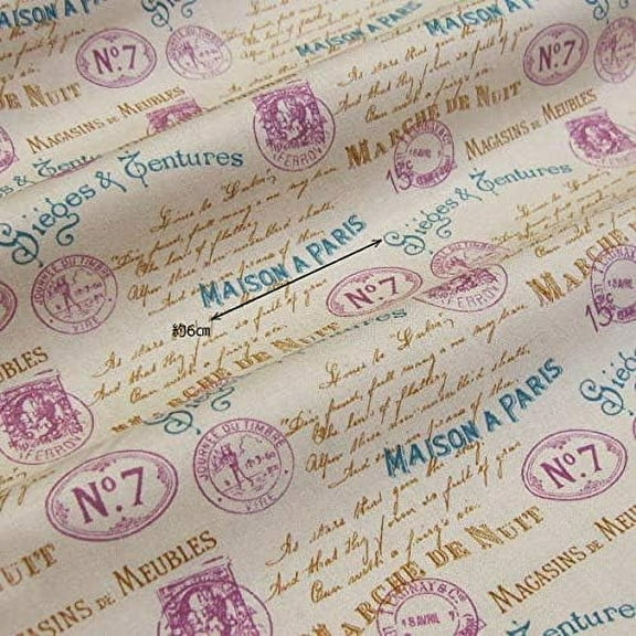 David Textiles Paris Vintage Stamps Beige 100% Cotton Fabric sold by the yard