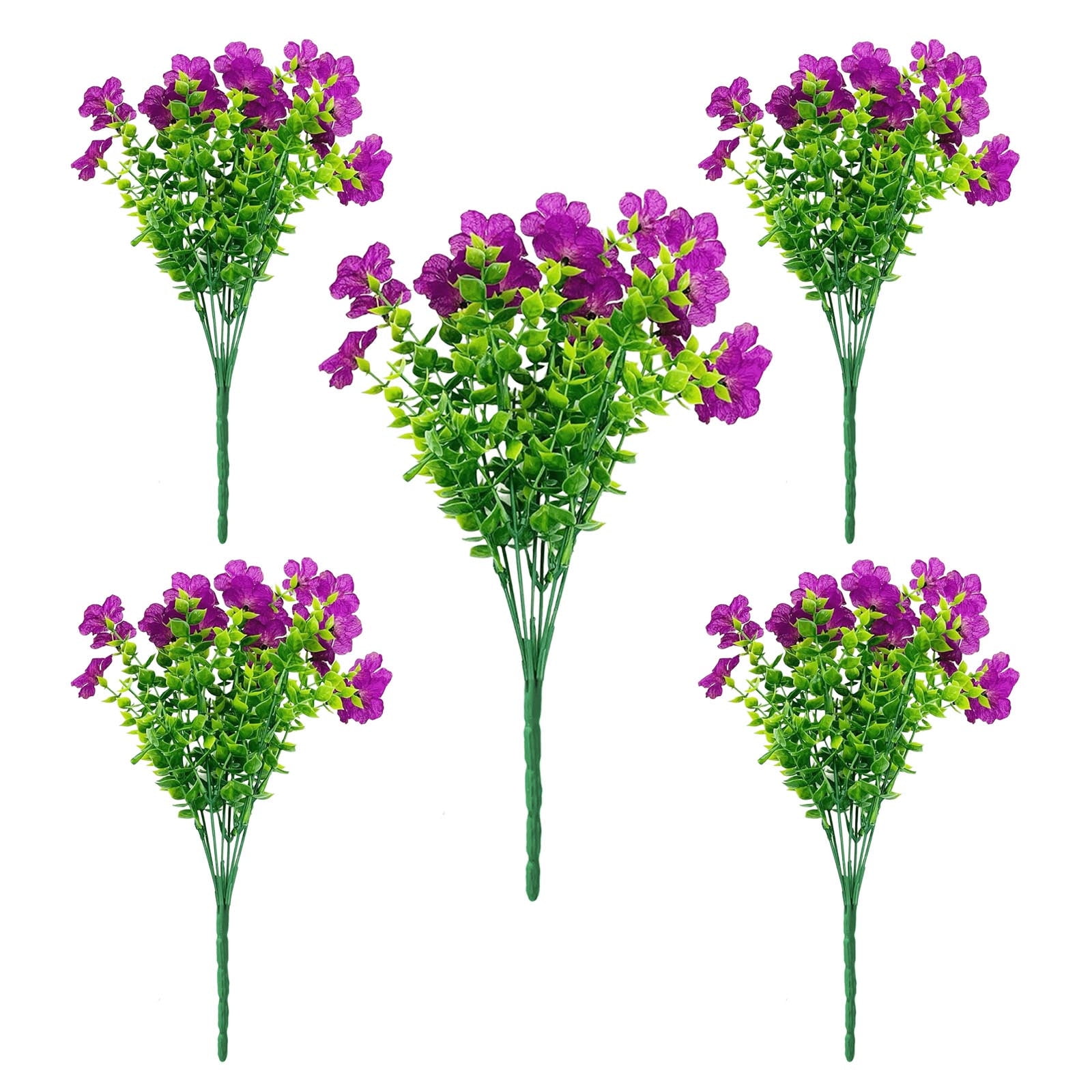 DAMAI Artificial Flowers for Outdoor Indoor Garden Home Decoration,Silk Violet with Eucalyptus Leaves Fake Plants,UV Resistant Flowers for Garden Patio Porch Window Box Outdoor Indoor Decor(Purple)