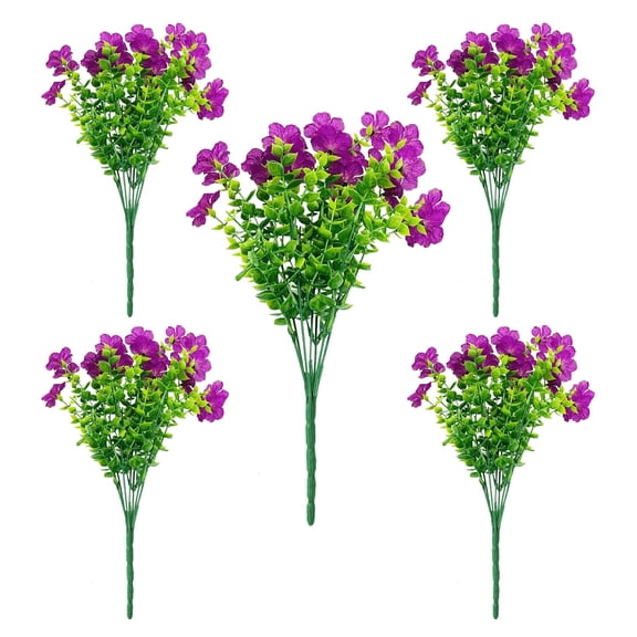 8 Bundles Artificial Fake Flowers, No Fade Faux Plastic Bonsais Greenery Bouquets, for Mothers Day Gifts, Porch, Window Box, Wedding, Party, Table Vase Decor, All Weather Resistant, 14in, Purple