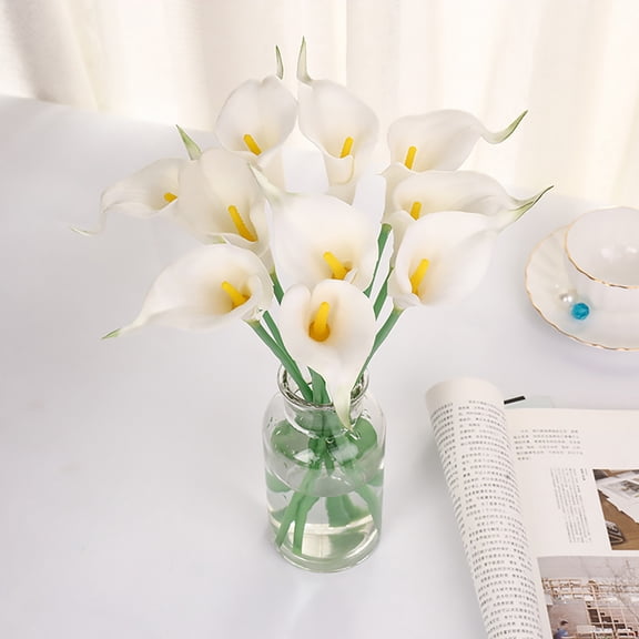LYCAQL 20pcs White Flowers Artificial Calla Lily Silk Flowers 15" for Mother's Day Easter Home Kitchen & Wedding Silk Flowers Flores Artificiales Para Decoracion