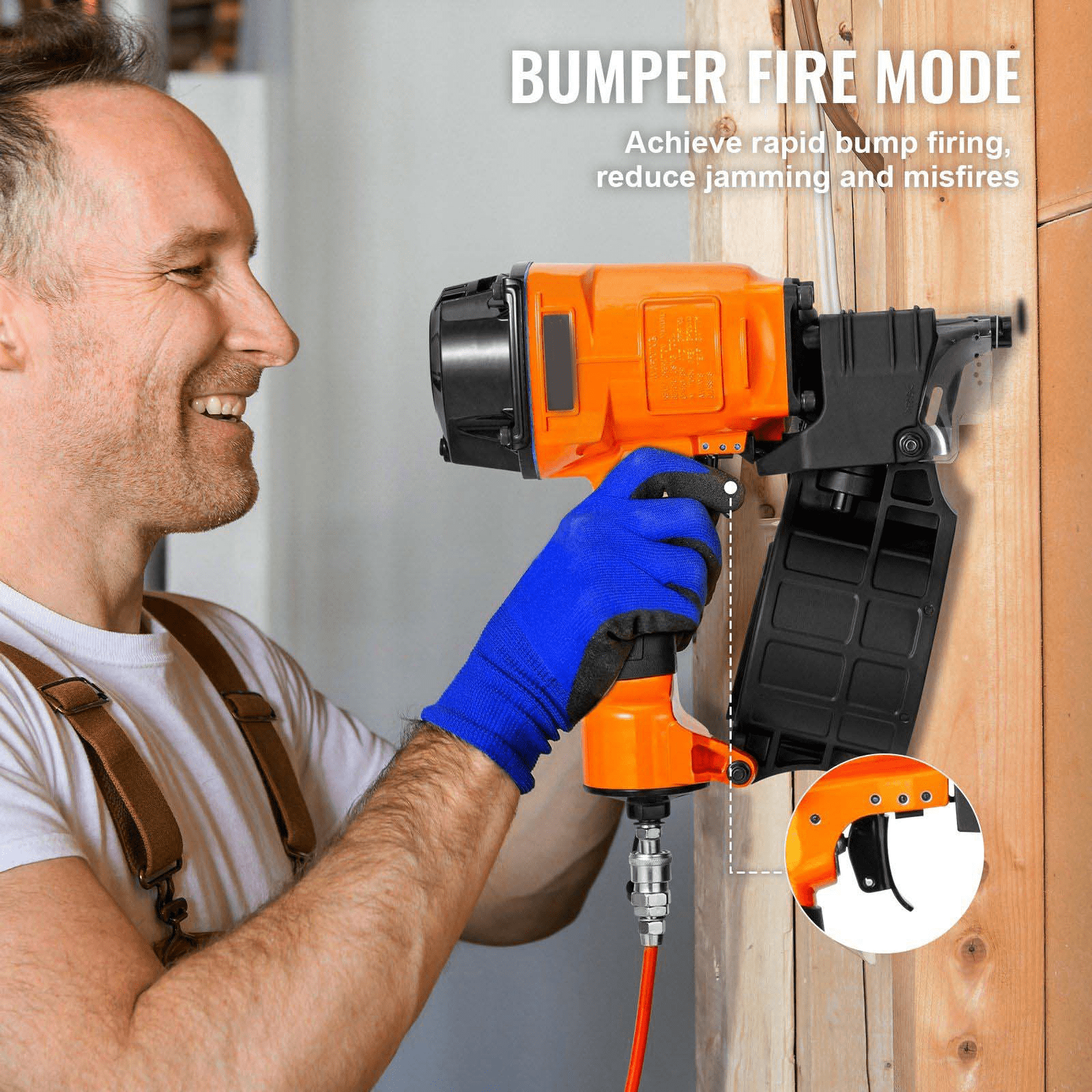 MCN70 Coil Siding Nailer - 15 Degree Pneumatic Nail Gun for Wood Pallets, Fencing, Sheathing - 1-3/4 to 2-3/4 Inch Coil Nails